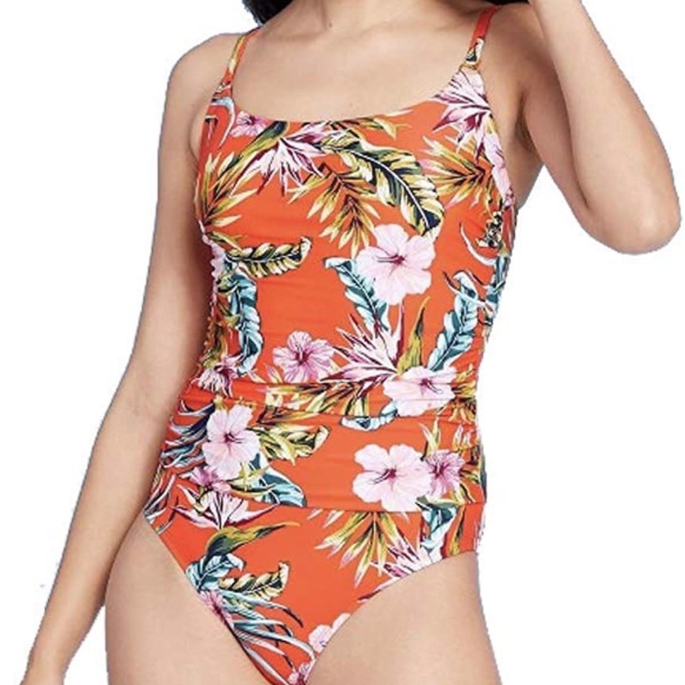 🔥 SALE Orange Tropical One Piece Swimsuit Floral Swimsuit | Small